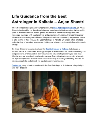 Life Guidance from the Best Astrologer In Kolkata – Anjan Shastri