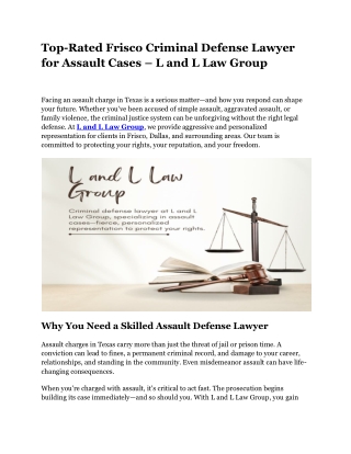 Aggressive Legal Defense for Assault Charges in Frisco, TX L and L Law Group