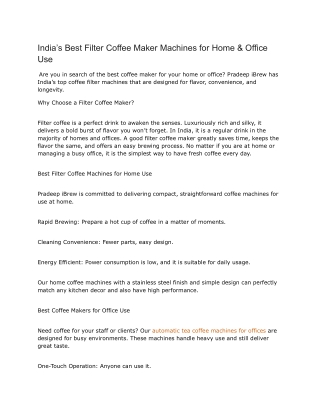 India’s Best Filter Coffee Maker Machines for Home & Office Use