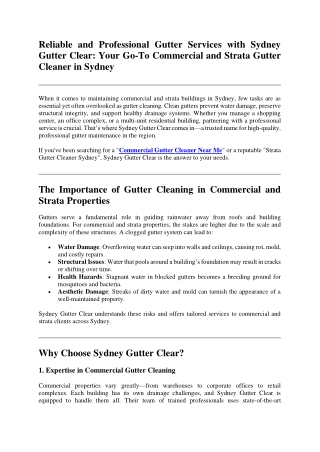Reliable and Professional Gutter Services with Sydney Gutter Clear: Your Go-To C