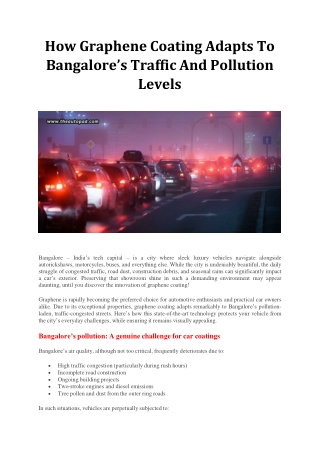 How Graphene Coating Adapts To Bangalore’s Traffic And Pollution Levels
