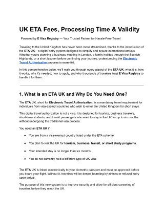 UK ETA Fees, Processing Time & Validity