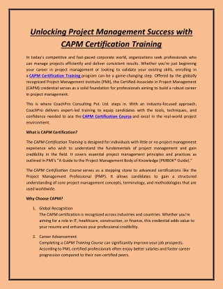 Unlocking Project Management Success with CAPM Certification Training