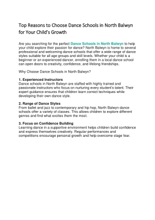 Top Reasons to Choose Dance Schools in North Balwyn for Your Child