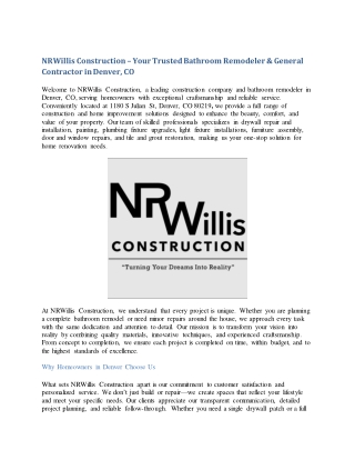 NRWillis Construction – Your Trusted Bathroom Remodeler & General Contractor