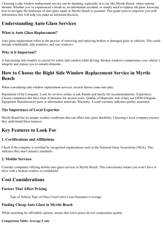 How to Choose the Right Side Window Replacement Service in Myrtle Beach