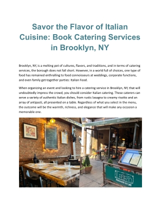 Italian Cuisine in Brooklyn NY