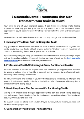 5 Cosmetic Dental Treatments That Can Transform Your Smile in Miami