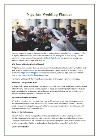 Nigerian Wedding Planner