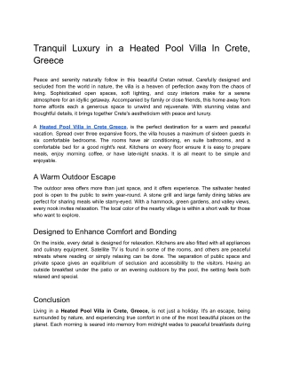 Tranquil Luxury in a Heated Pool Villa In Crete, Greece.docx
