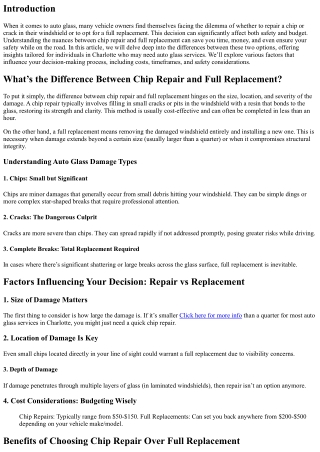 What’s the Difference Between Chip Repair and Full Replacement?