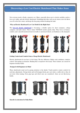 Discovering a Low Cost Electric Skateboard That Makes Sense