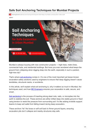 meengineers.in-Safe Soil Anchoring Techniques for Mumbai Projects