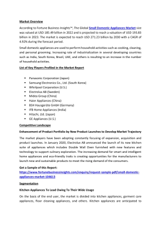 Small Domestic Appliances Market Size, Share, Innovation Trends, 2032