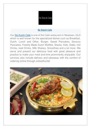 De Dutch Cafe Restaurant Newtown menu | Takeaway & Delivery