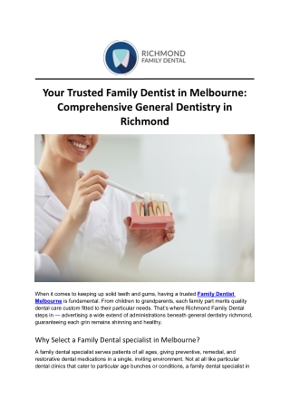 Your Trusted Family Dentist in Melbourne Comprehensive General Dentistry in Richmond