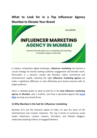 What to Look for in a Top Influencer Agency Mumbai to Elevate Your Brand