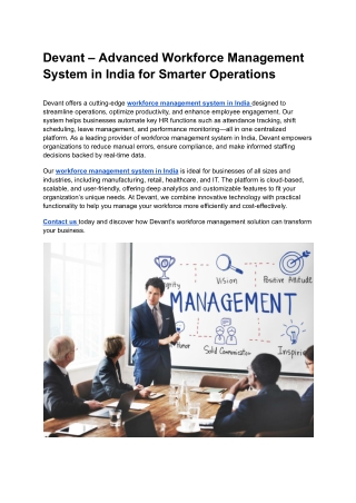 Devant – Advanced Workforce Management System in India for Smarter Operations
