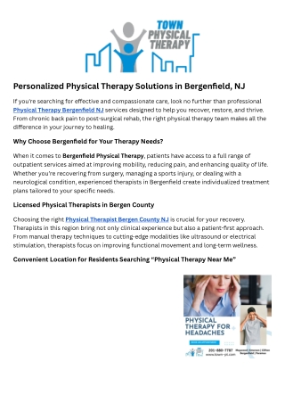 Physical Therapist Bergen County Nj