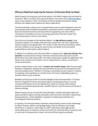 Efficiency Redefined: Exploring the Features of Ultramate Motor by Matel