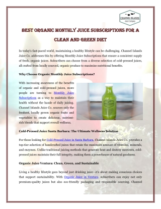 Best Organic Monthly Juice Subscriptions for a Clean and Green Diet