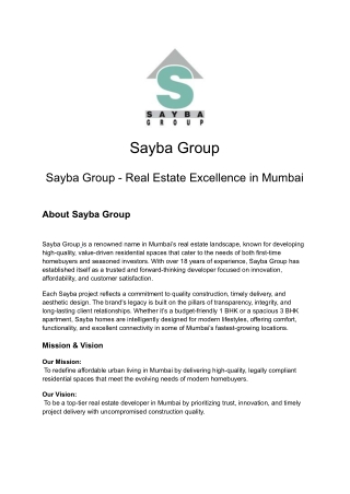 Sayba Group – Trusted Real Estate Developer in Mumbai