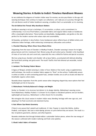 Weaving Stories A Guide to India Timeless Handloom Weaves