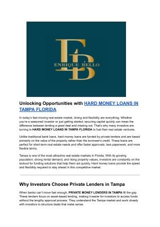 Unlocking Opportunities with HARD MONEY LOANS IN TAMPA FLORIDA (1)