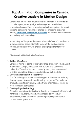 Top Animation Companies in Canada