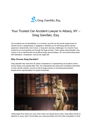 Your Trusted Car Accident Lawyer in Albany, NY – Greg Garofalo, Esq