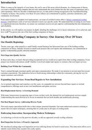 Top-Rated Roofing Company in Surrey: Our Journey Over 20 Years