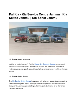 Pal Kia - Kia Service Centre Jammu | Kia Seltos Jammu | Kia Sonet Jammu