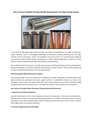 How to Choose Reliable Printing Cylinder Manufacturers for High-Quality Output