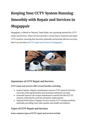 CCTV repair and services in Mogappair