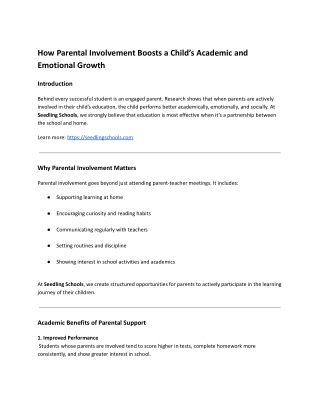 How Parental Involvement Boosts a Child’s Academic and Emotional Growth