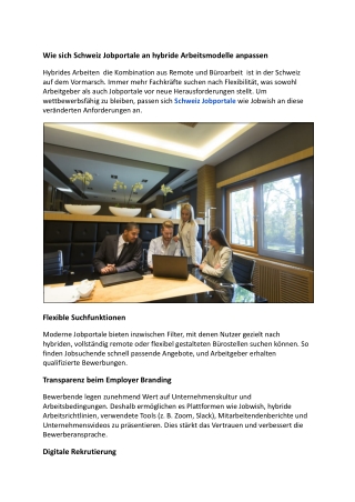 Wie sich Schweiz Jobportale an hybride Arbeitsmodelle anpassen