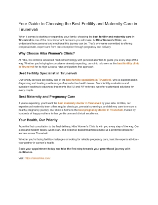 Your Guide to Choosing the Best Fertility and Maternity Care in Tirunelveli