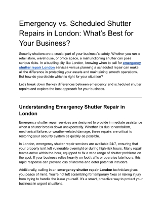 Emergency vs. Scheduled Shutter Repairs in London_ What’s Best for Your Business