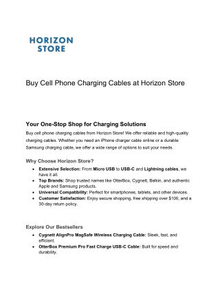 Buy Cell Phone Charging Cables at Horizon Store