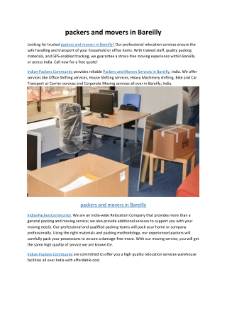 packers and movers in Bareilly