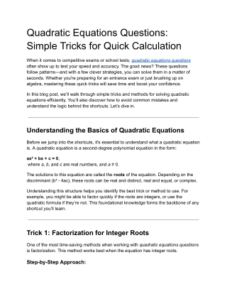 Quadratic Equations Questions_ Simple Tricks for Quick Calculation