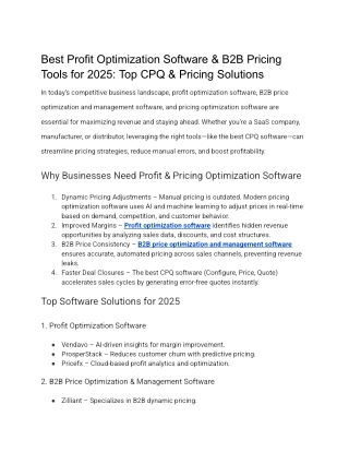Best Profit Optimization Software & B2B Pricing Tools for 2025 Top CPQ & Pricing Solutions