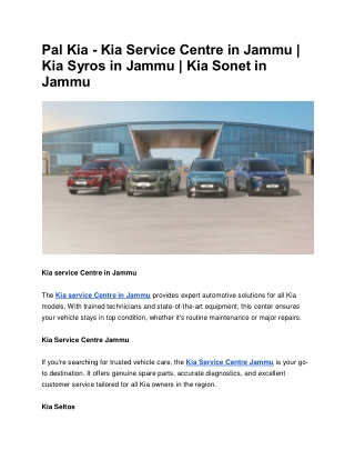 Pal Kia - Kia Service Centre in Jammu | Kia Syros in Jammu | Kia Sonet in Jammu