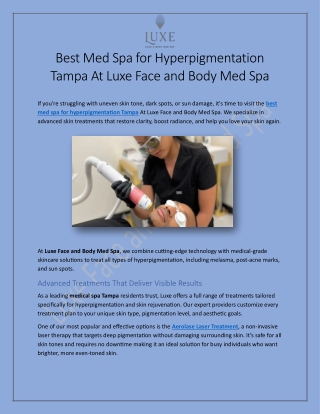 Best med spa for hyperpigmentation Tampa By Luxe Face and Body Med Spa