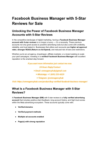 Facebook Business Manager with 5-Star Reviews for Sale