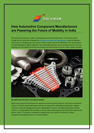 How Automotive Component Manufacturers are Powering the Future of Mobility in India