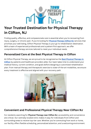 Physical Therapy near Clifton Nj