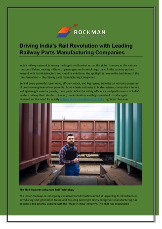 Driving India's Rail Revolution with Leading Railway Parts Manufacturing Companies