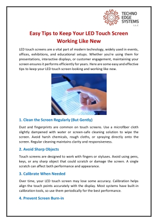 Easy Tips to Keep Your LED Touch Screen Working Like New