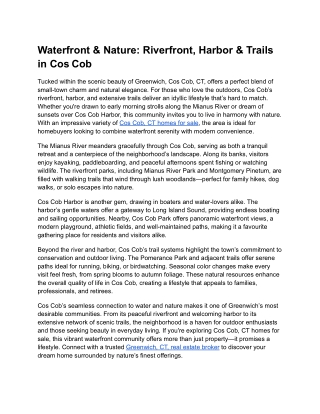 Waterfront & Nature_ Riverfront, Harbor & Trails in Cos Cob